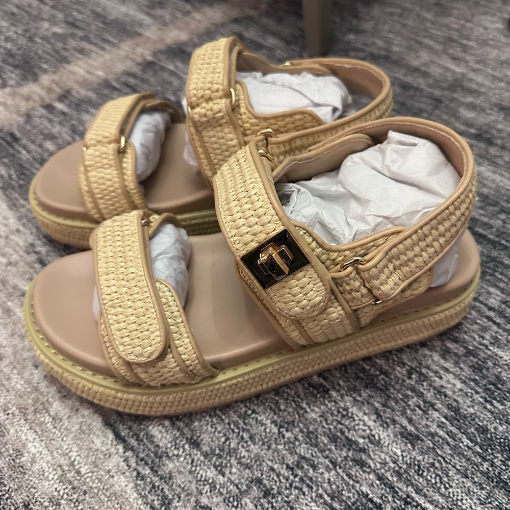 NEW! Beige Woven Platform Sandals - Picture 3 of 7